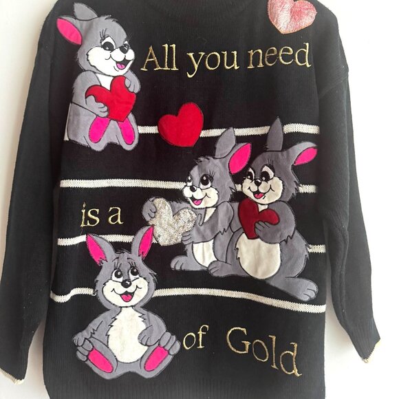Cote a Cote Paris Bunny Cartoon " All you need is a Heart of Gold Pullover M/L - Picture 4 of 5